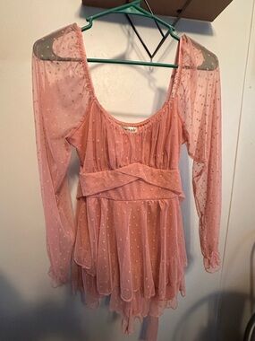 Sheer Pink Polka Dot Ruffle Romper